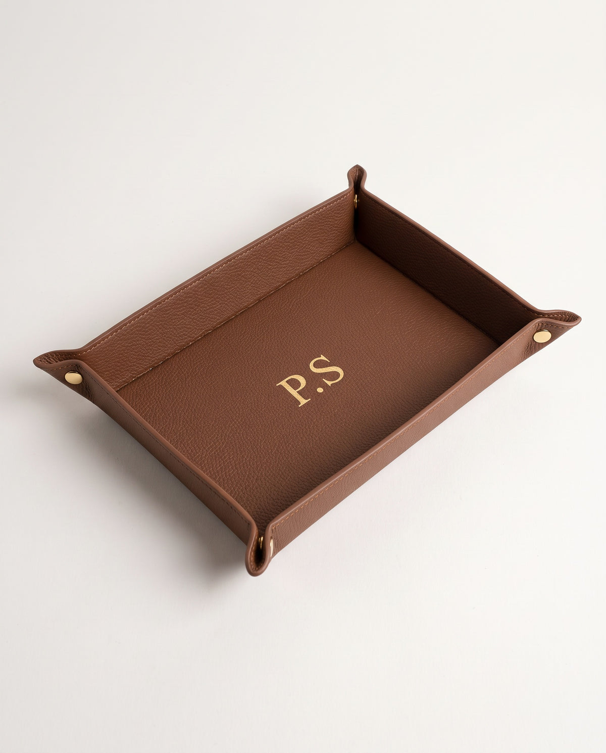 Valet Tray in brown with gold P.S initials