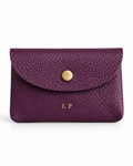 The Mayfair Card Purse in purple leather with gold initials