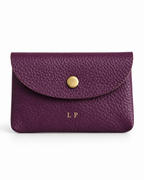 The Mayfair Card Purse in purple leather with gold initials