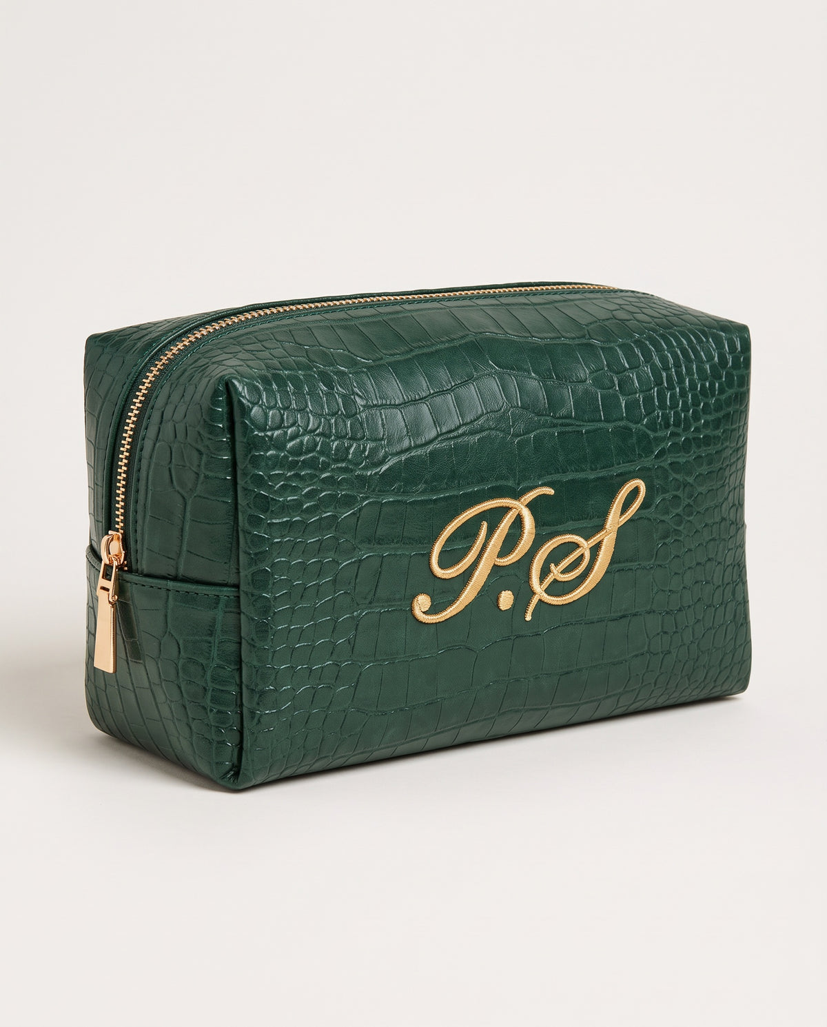 Mayfair Pouch in green with embroidered P.S initials