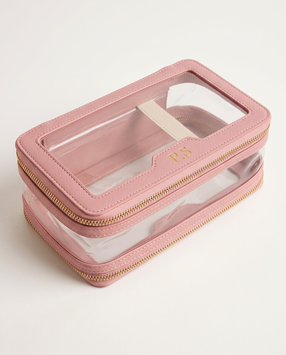 Monaco Clear Case in pink with gold P.S initials