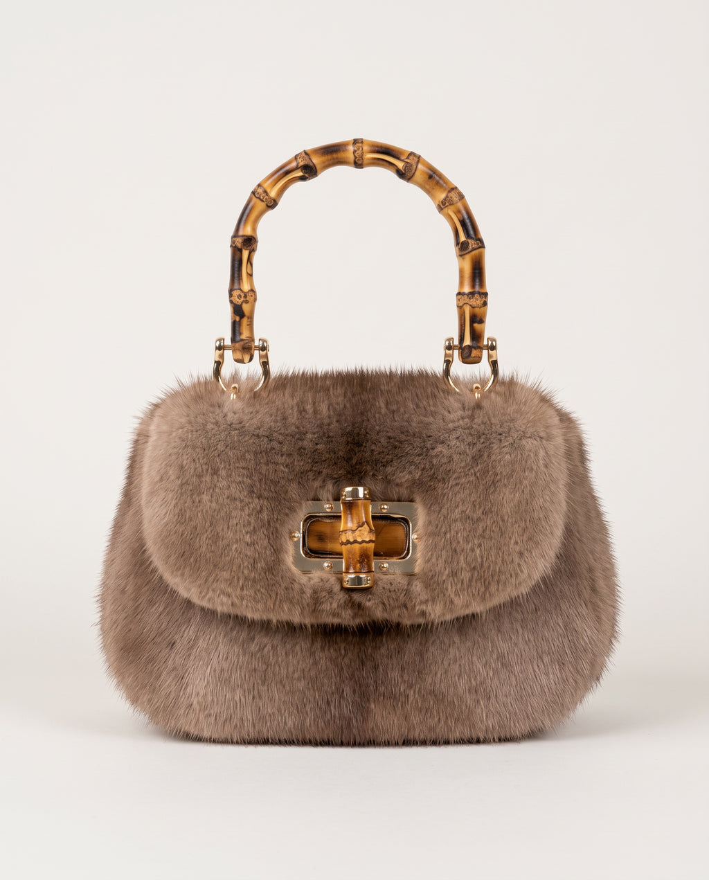 St Moritz Mink Bag in brown with bamboo handle