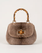 St Moritz Mink Bag in brown with bamboo handle