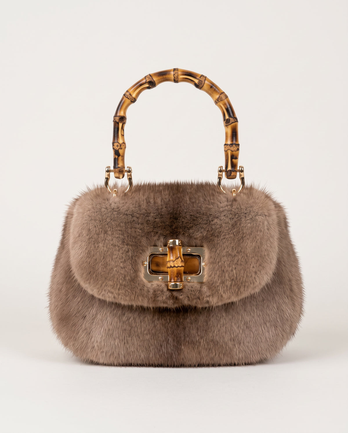 St Moritz Mink Bag in brown with bamboo handle