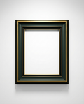 A rectangular picture frame with a dark green outer border, a black inner border, and metallic gold accents, shown against a light gray background.