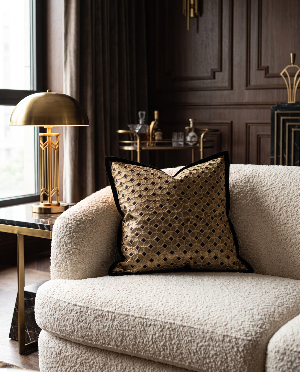 Deco Cushion on a bouclé sofa