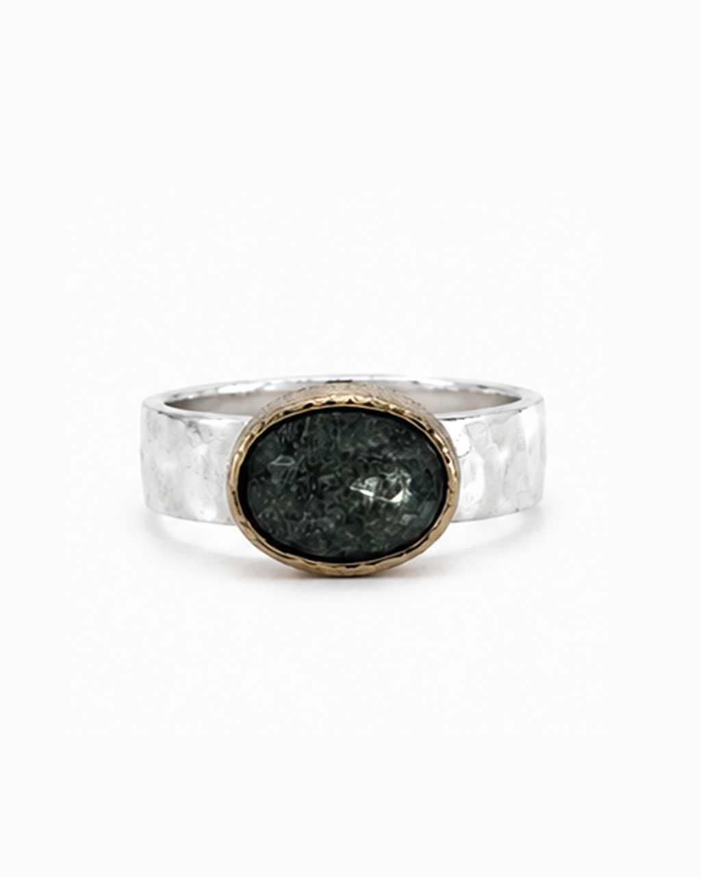 Silver ring with green stone 
