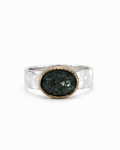 Silver ring with green stone 