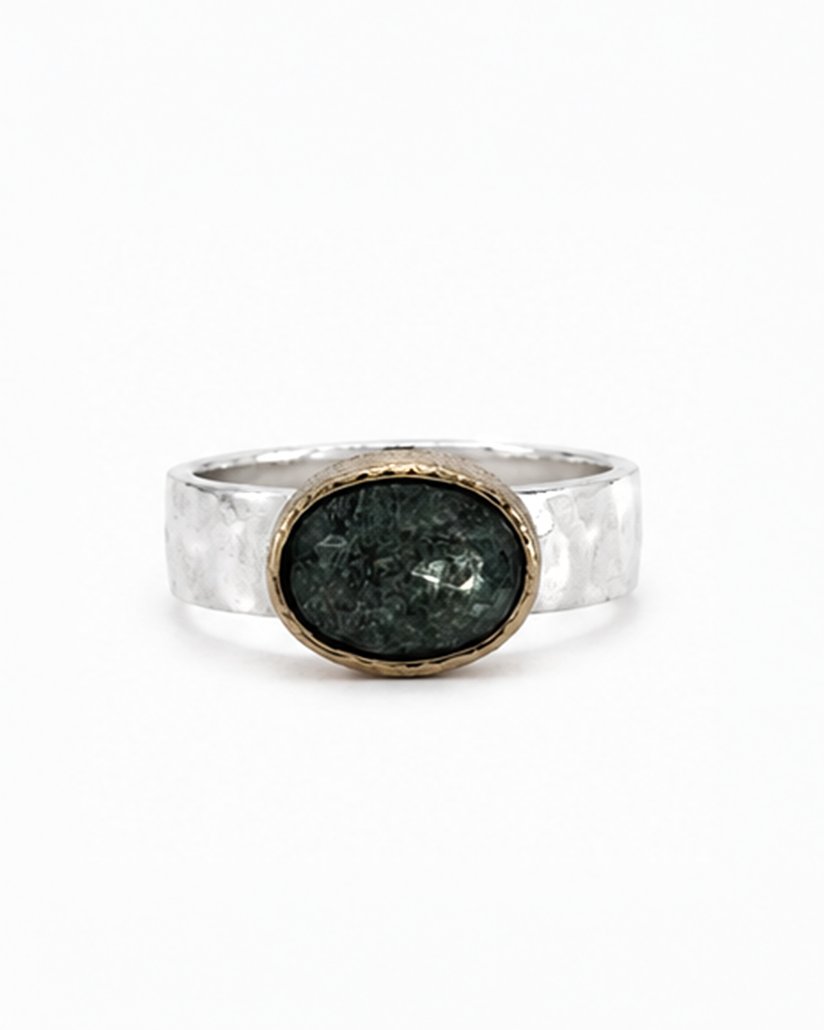 Silver ring with green stone 