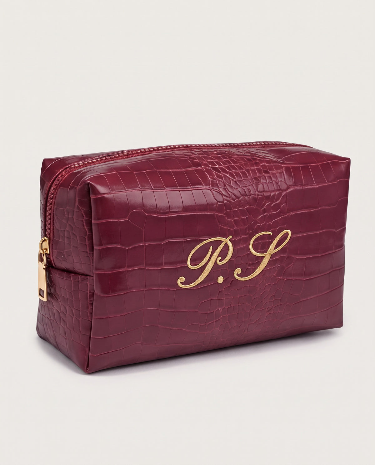 Mayfair Pouch in burgundy with embroidered P.S initials