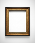 A rectangular picture frame with a textured gold inner border and a black outer frame, shown against a plain white wall.