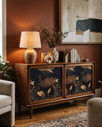 Crane Garden Wallpaper on a sideboard
