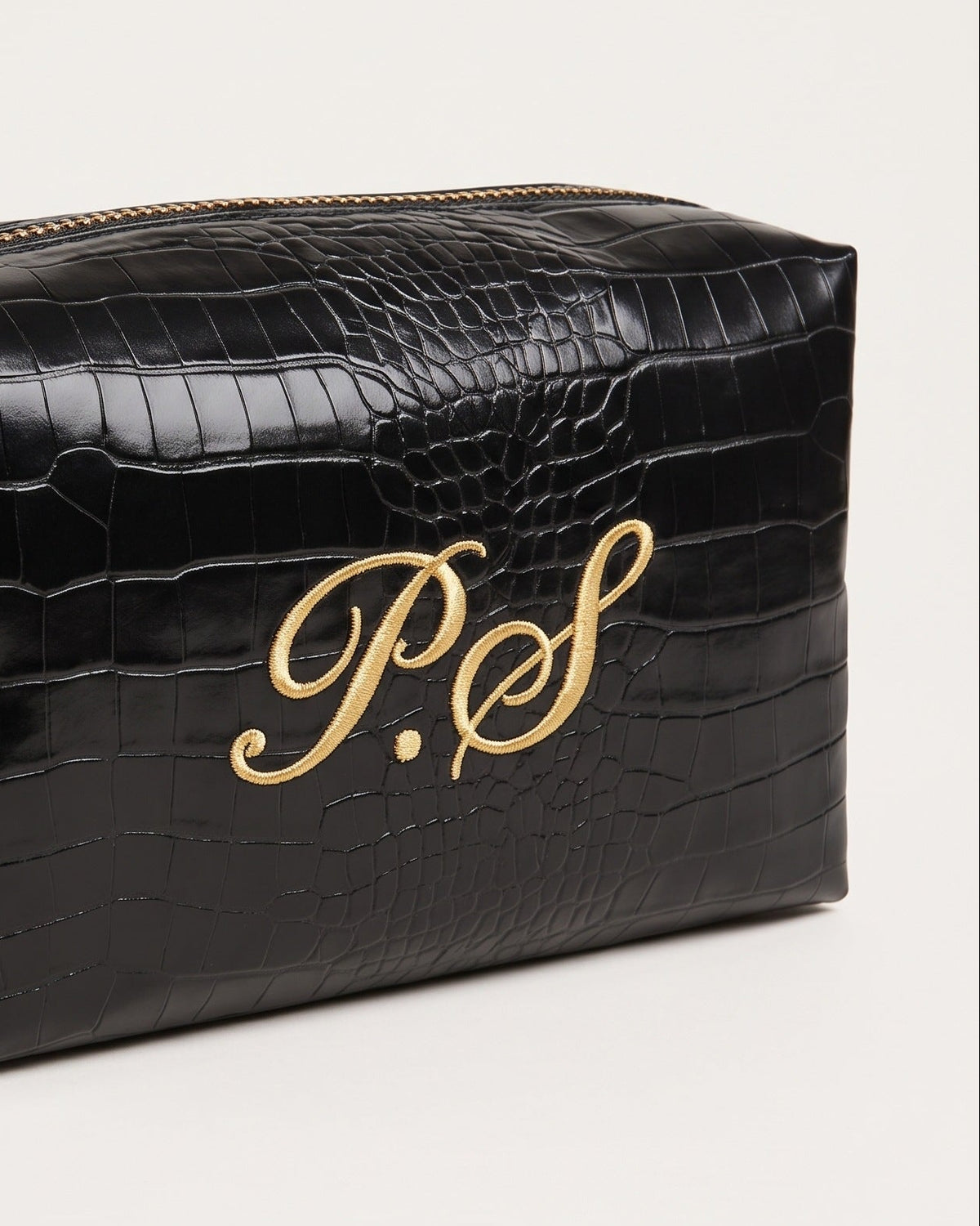 Mayfair Pouch in black with embroidered P.S initials