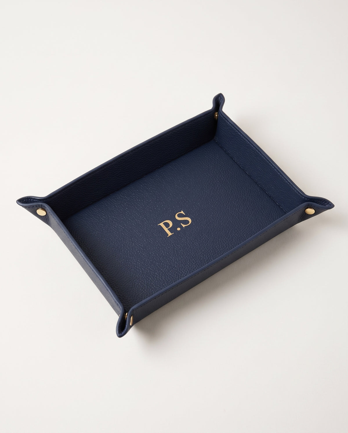 Valet Tray in navy with gold P.S initials