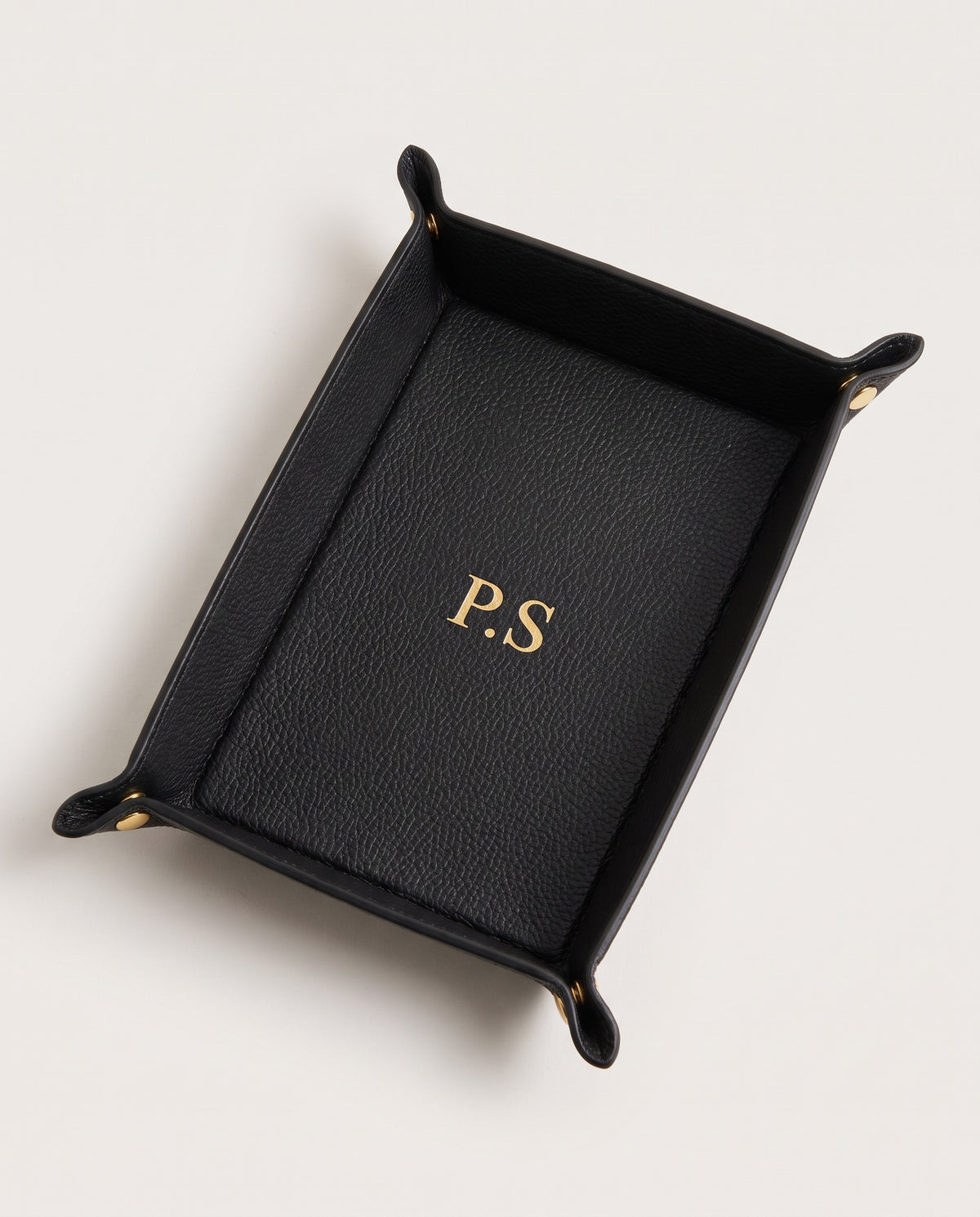 Valet Tray in black with gold P.S initials