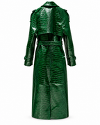 Back view of The Riviera Leather Trench in green croc embossed leather