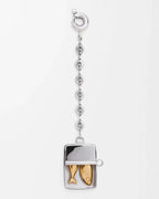 A silver-toned pendant necklace featuring a rectangular fish-shaped charm with two gold-toned fish inside, suspended from a delicate silver chain with a lobster clasp, shown on a plain white background.