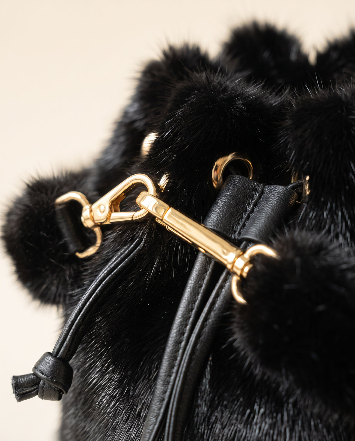 Close up of the mink fur and drawstring