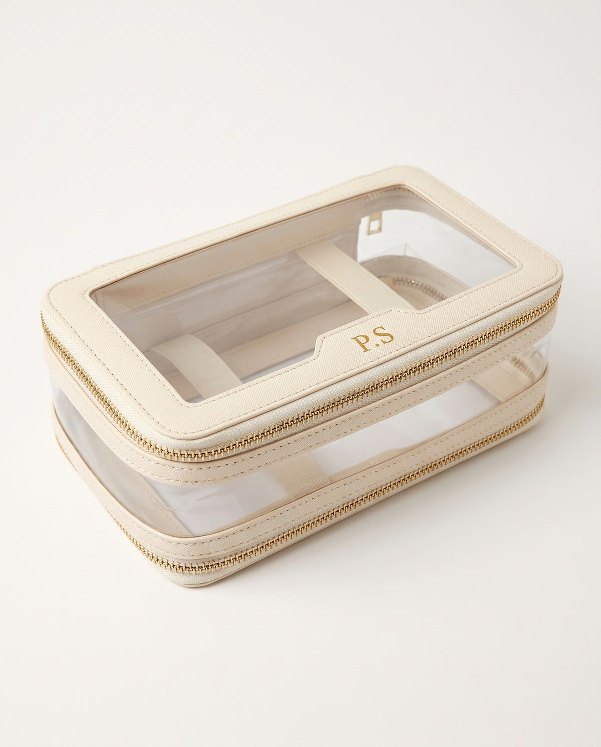 Monaco Clear Case in cream with gold P.S initials