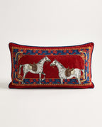 Stable Cushion in Red, White Horses