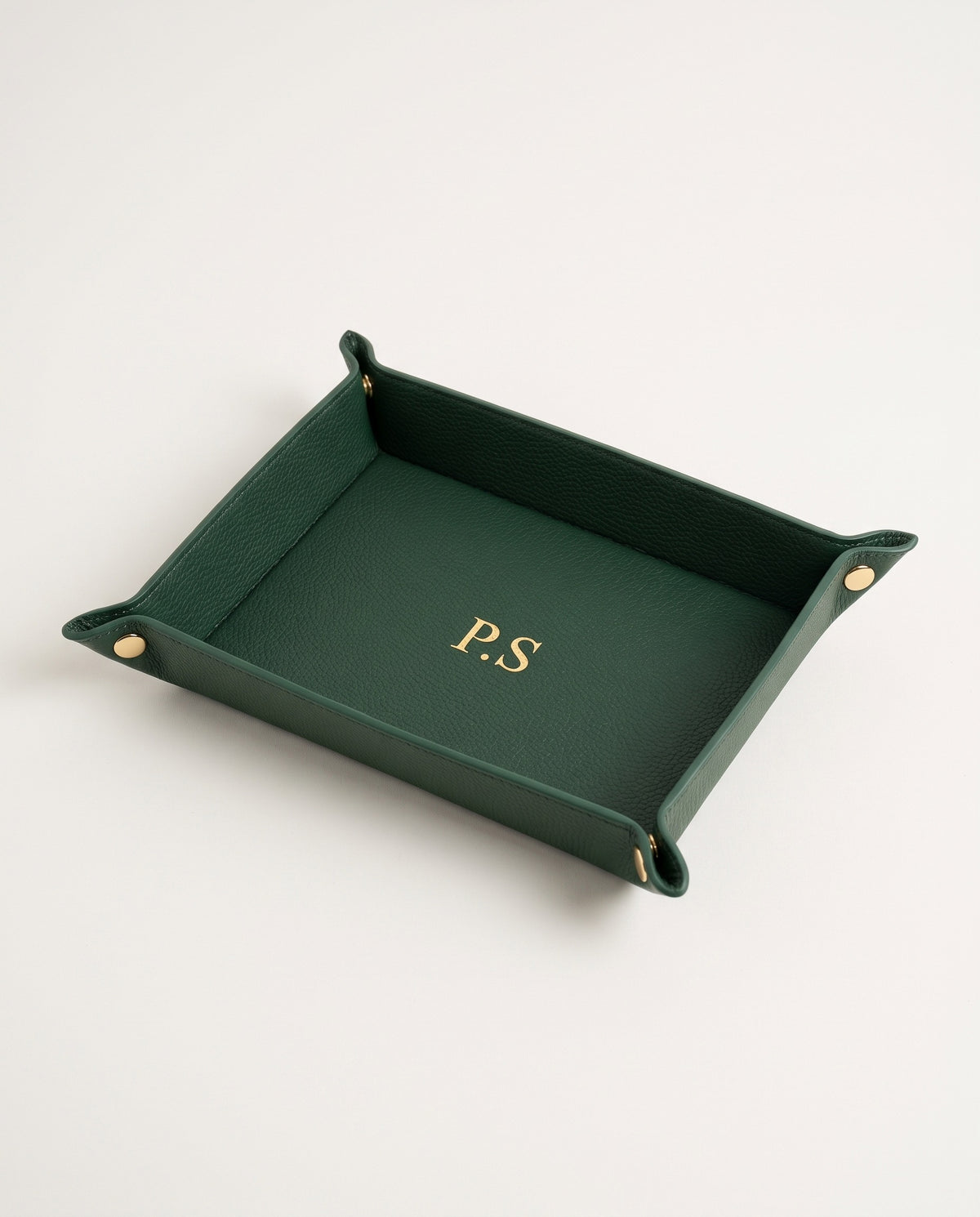 Valet Tray in dark green with gold P.S initials