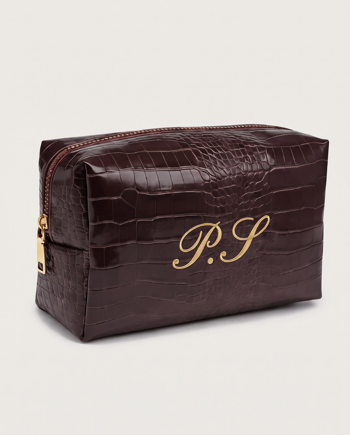 Mayfair Pouch in brown with embroidered P.S initials