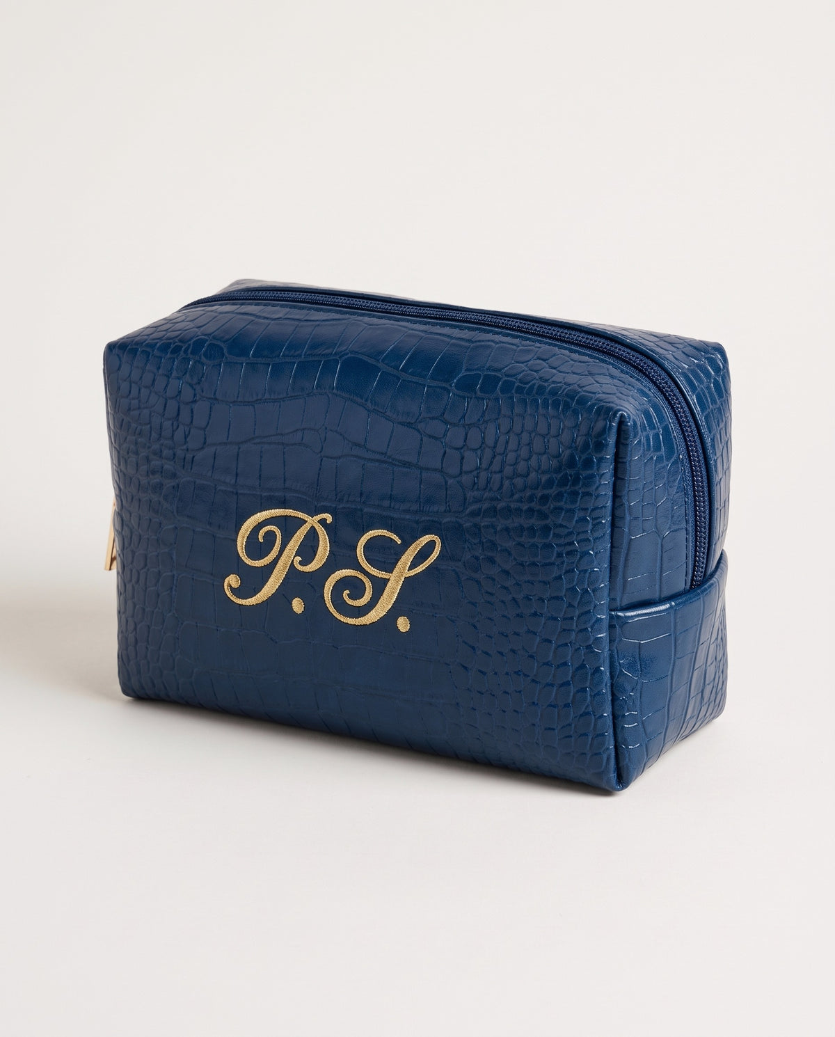 Mayfair Pouch in deep blue with embroidered P.S initials