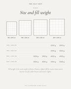 The Cairngorm Down Duvet sizes and fill weights