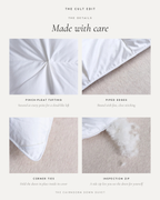 The Cairngorm Down Duvet details: pinch-pleat tufting, piped edges, corner ties and inspection zip