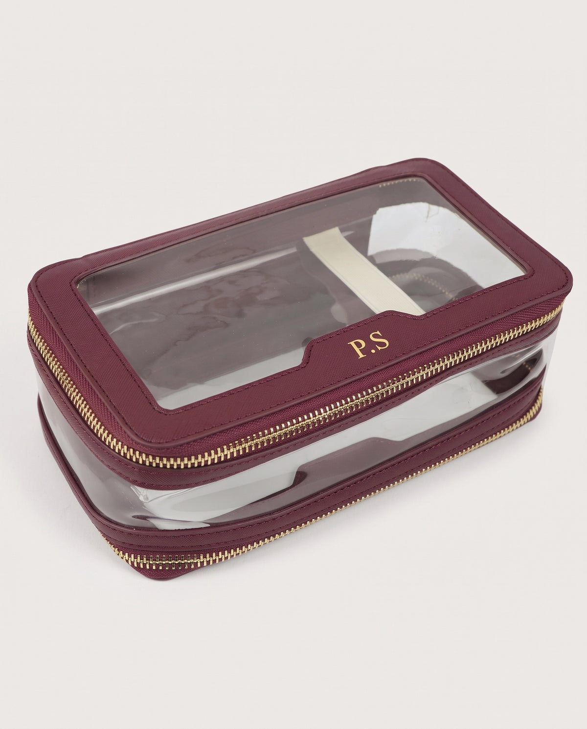 Monaco Clear Case in burgundy with gold P.S initials