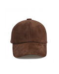 Brown suede baseball cap on a white background