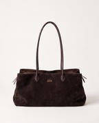 The Marais Tote in Dark Coffee suede, personalised with the initials ZIA embossed in gold