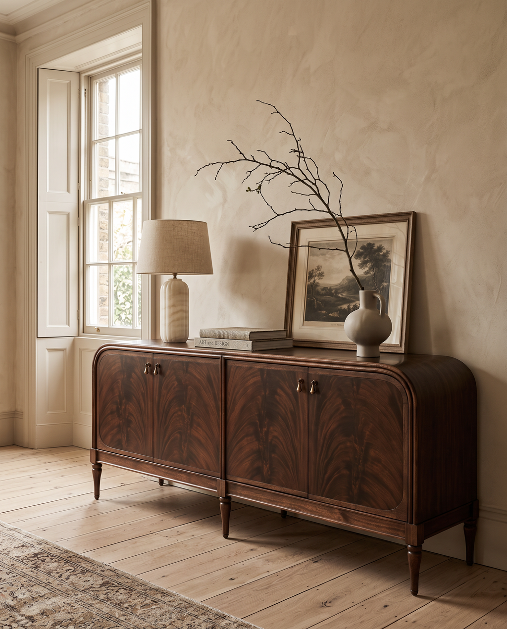 The Mayfair Sideboard in a Georgian drawing room beneath a sash window