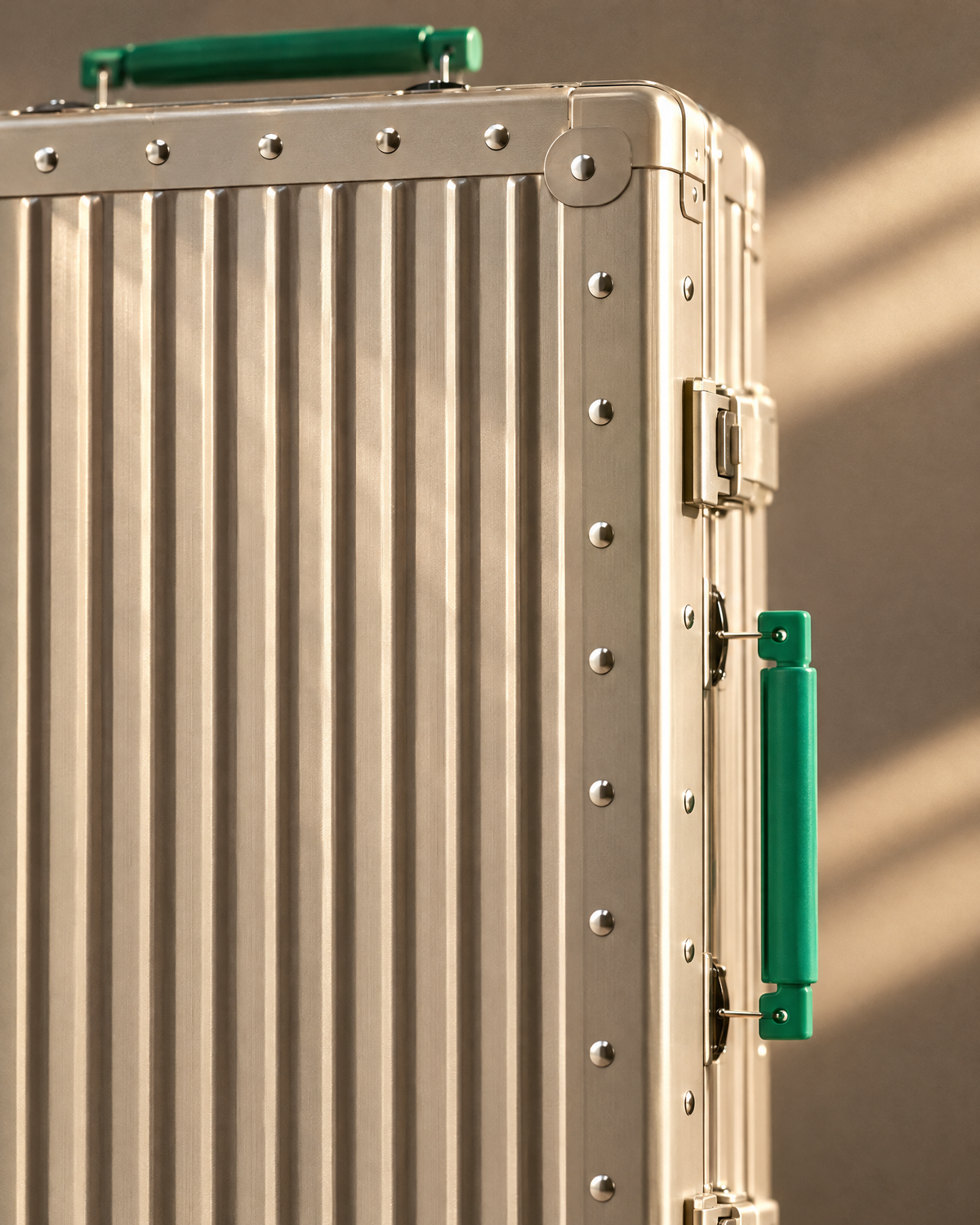 Rivet and handle detail of The Meridian Suitcase