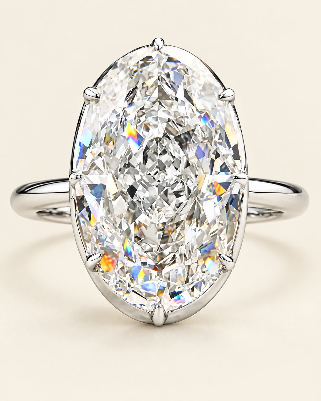 The Duchess Ring, a large oval stone in a fine claw setting on a slim sterling silver band, front view