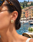 The Portofino Earrings in Checkerboard, worn in Portofino