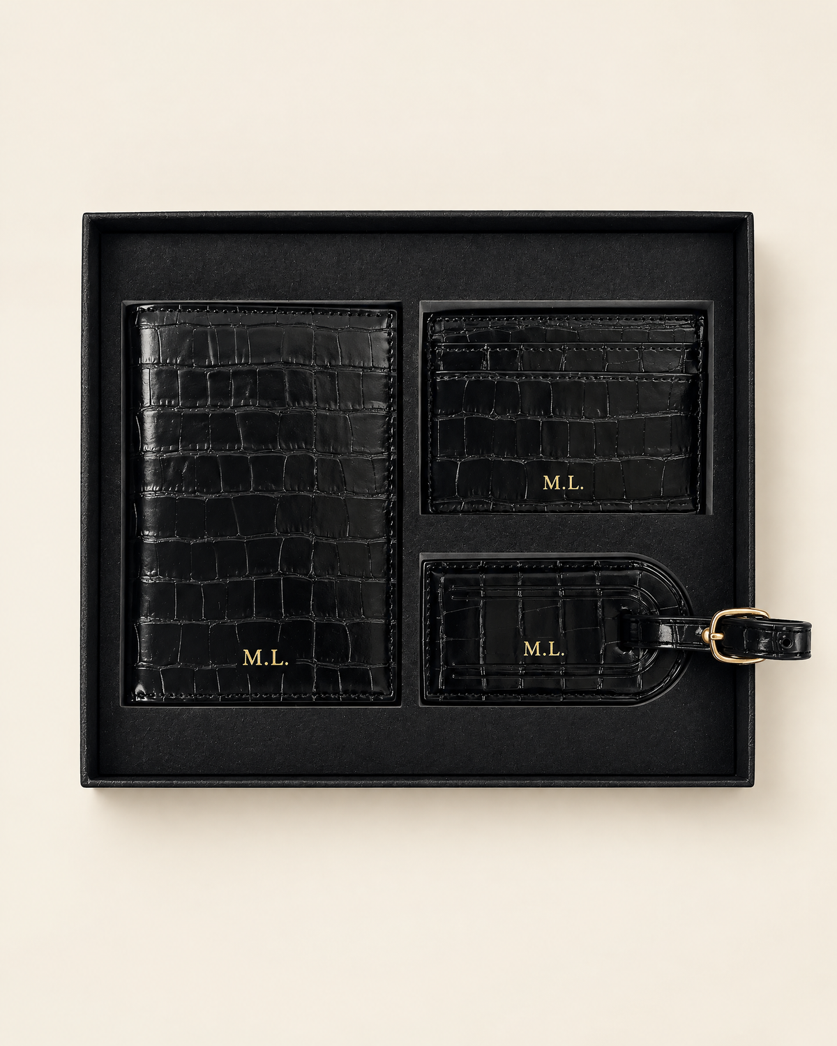 The Grand Voyage Travel Set in Croc Black