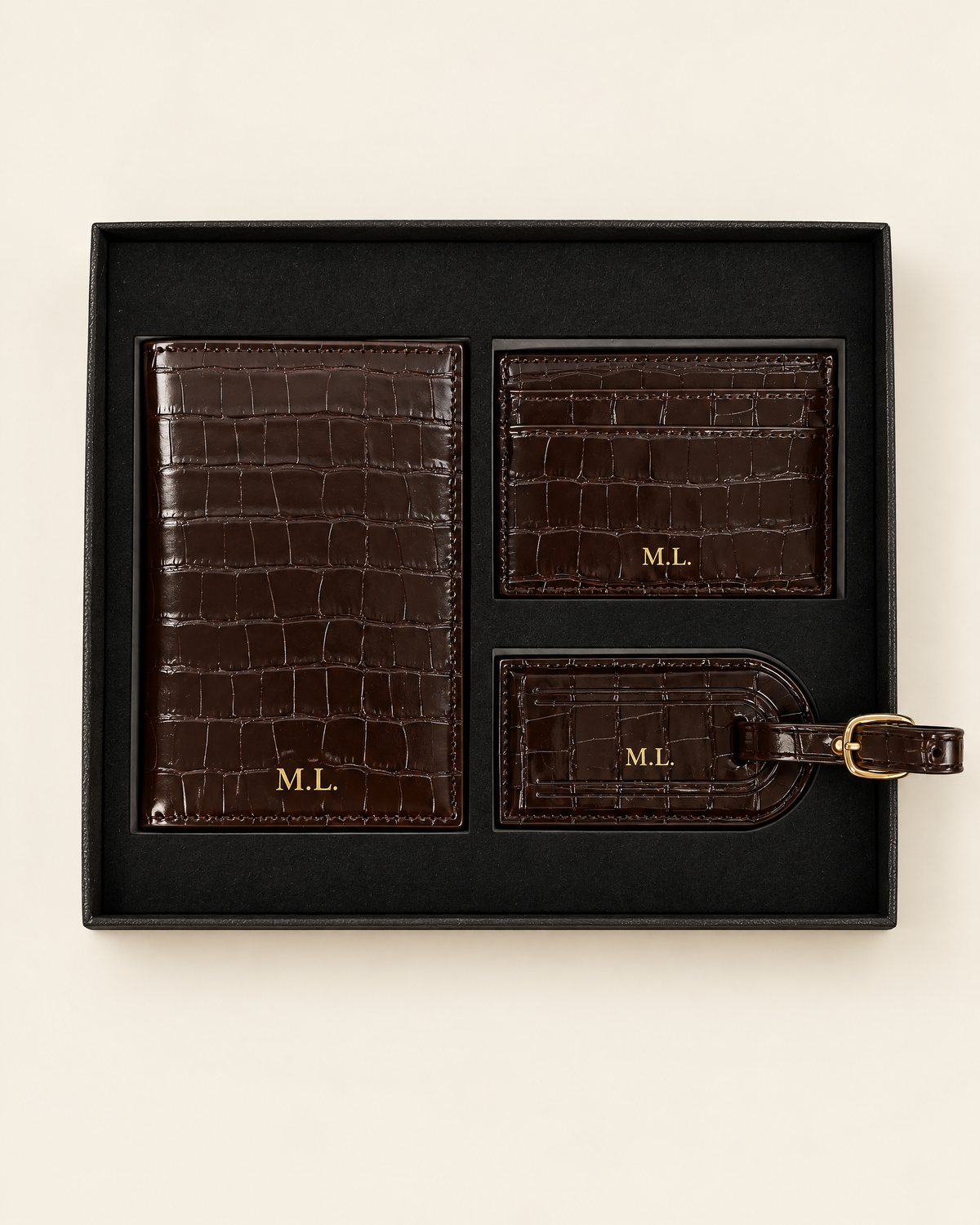 The Grand Voyage Travel Set in Croc Coffee