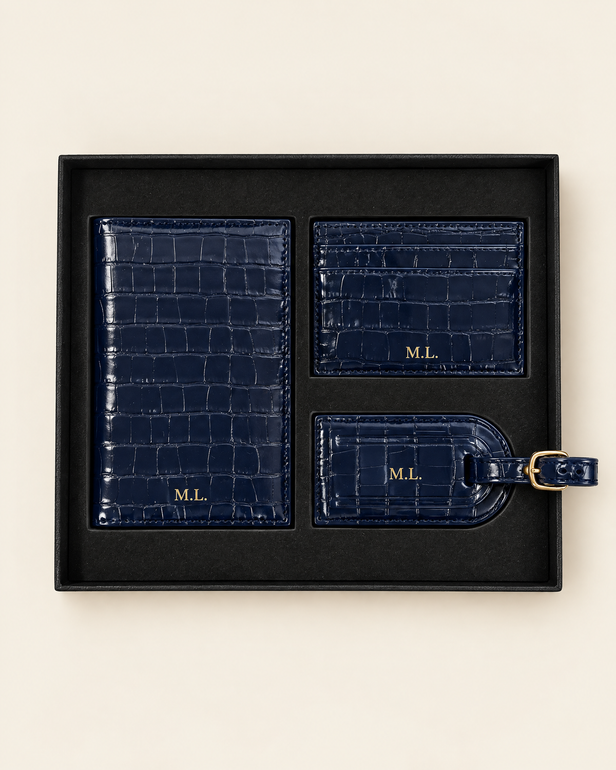 The Grand Voyage Travel Set in Croc Navy