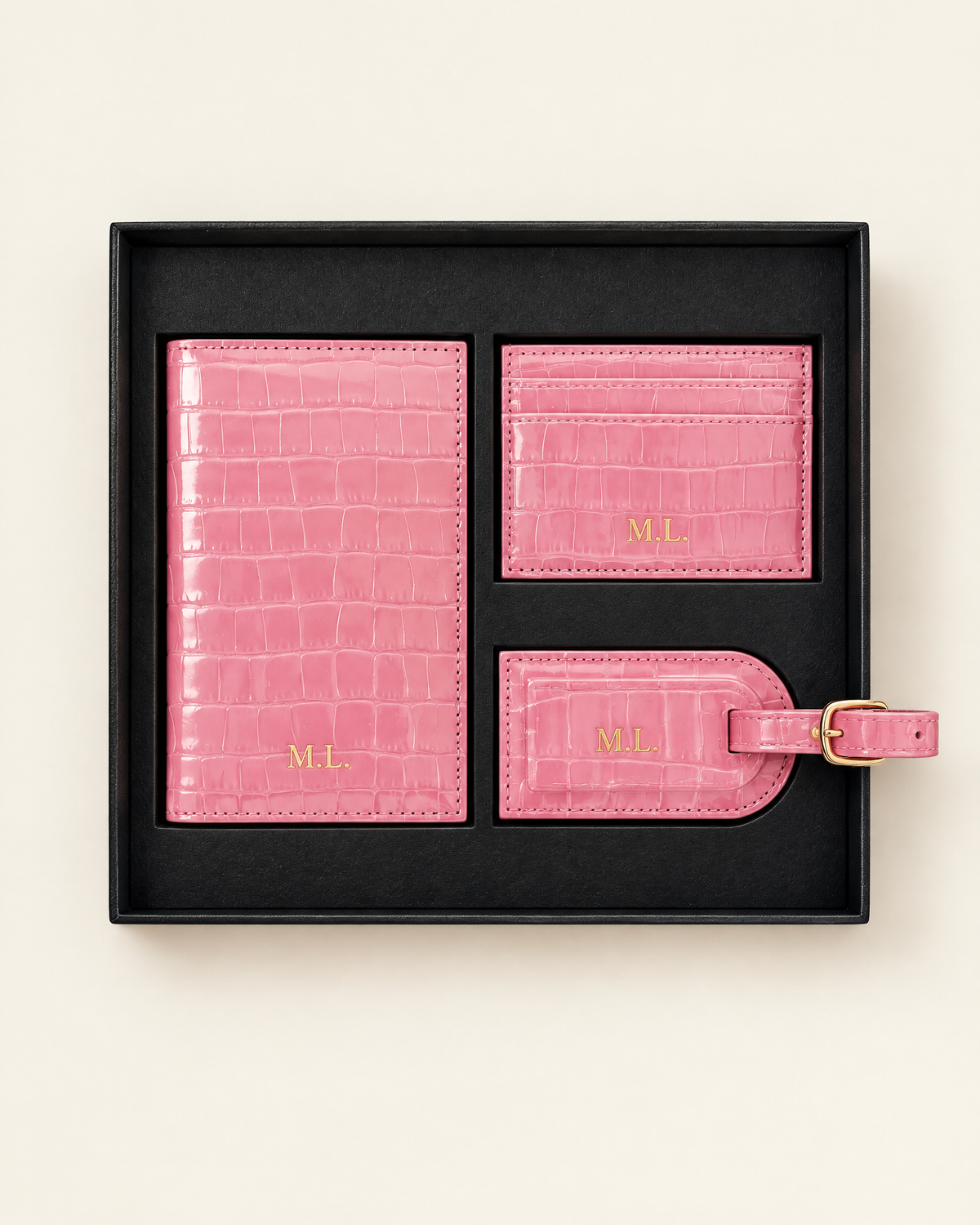 The Grand Voyage Travel Set in Croc Pink
