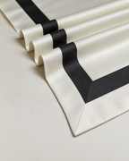 The Kensington Sateen Bedding Set in Ivory, mitred corner detail