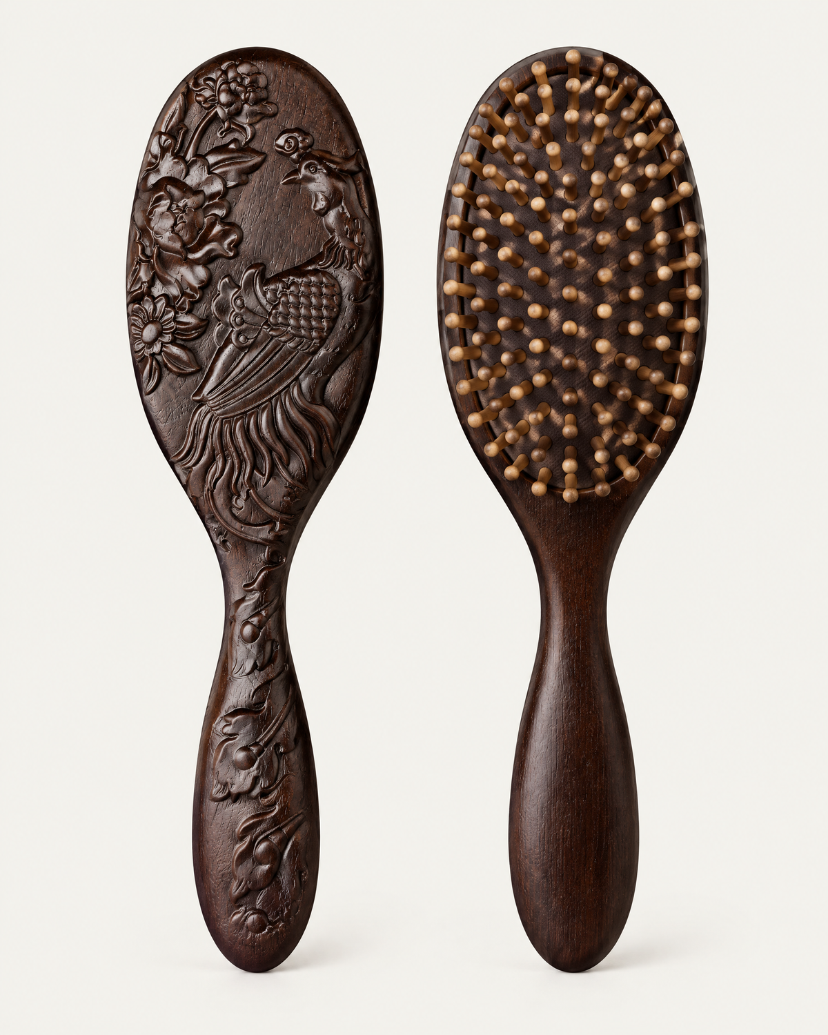 The Aviary Brush, carved back and bamboo pin front