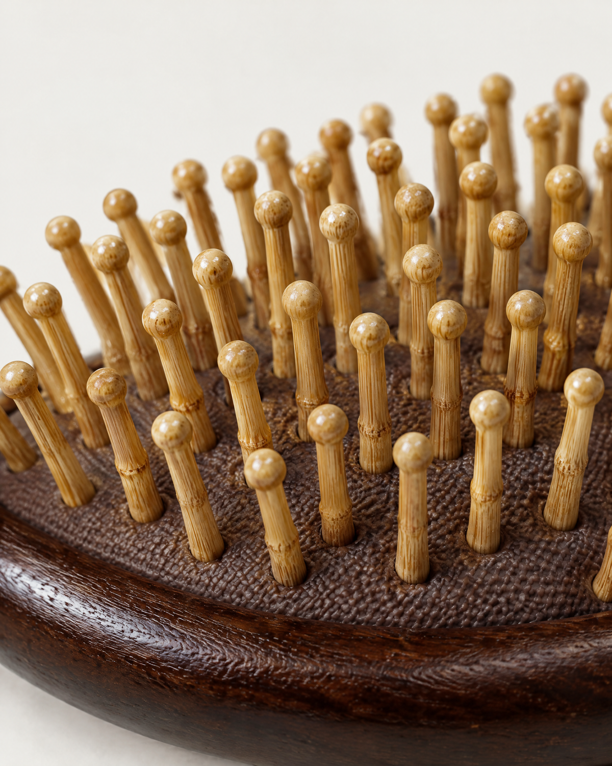The Aviary Brush, close-up of the bamboo pins and cushion