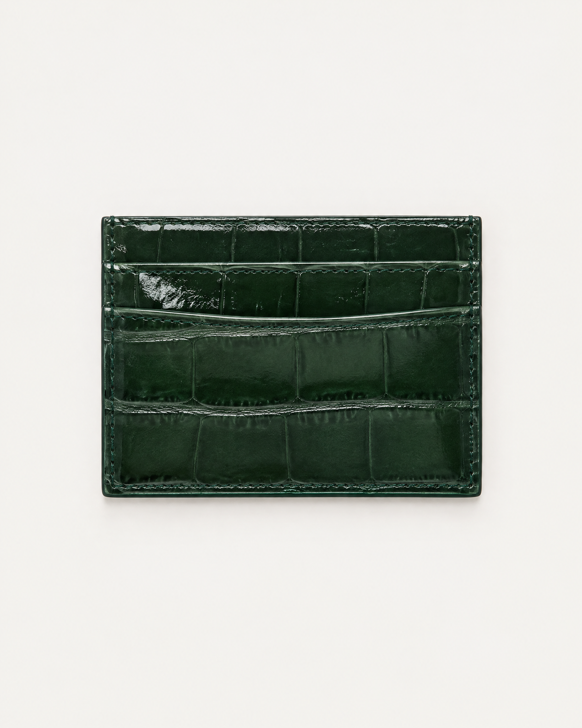 The Savile Card Holder in Green croc-embossed leather