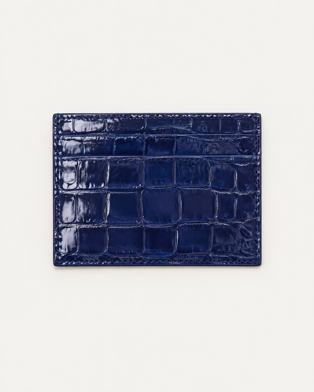 The Savile Card Holder in Glossy Navy croc-embossed leather