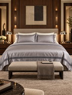 The Belgravia Lace Bedding Set in Silver Grey, sateen duvet cover and pillowcases with lace insert borders