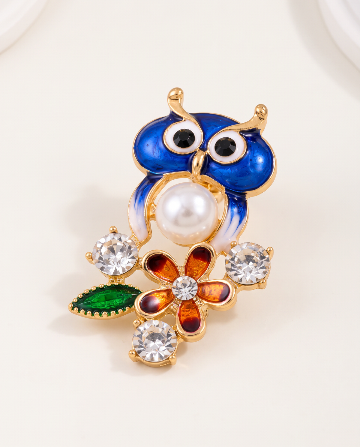 The Garden Owl Brooch from an angle