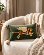 The Sporting Club Cushion on a cream boucle sofa