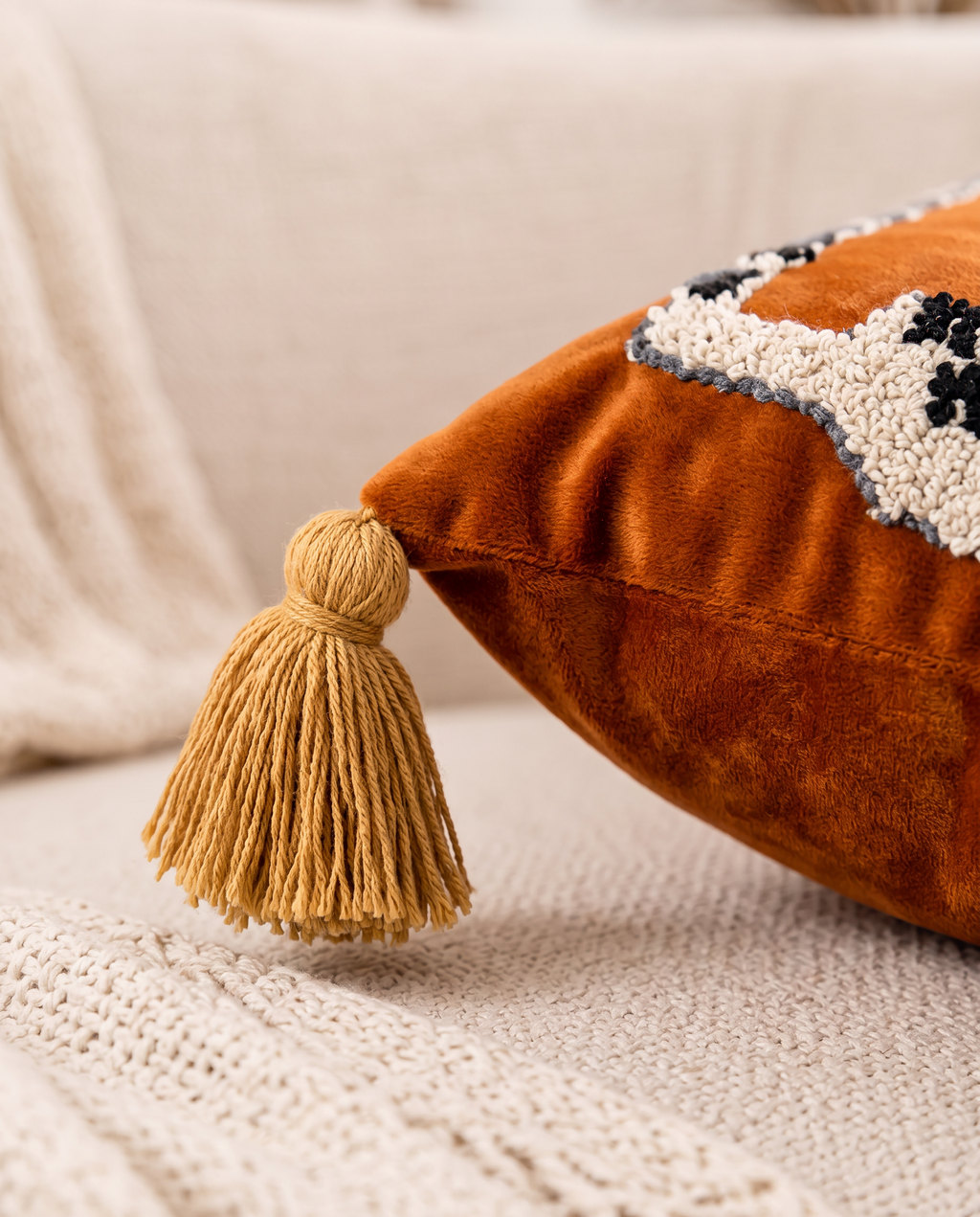 Mustard corner tassel detail