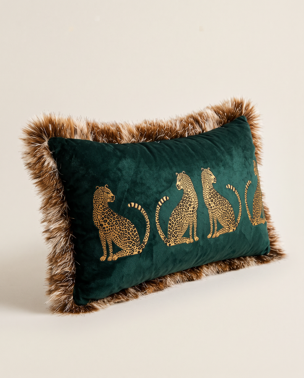The Cheetah Parade Cushion from an angle
